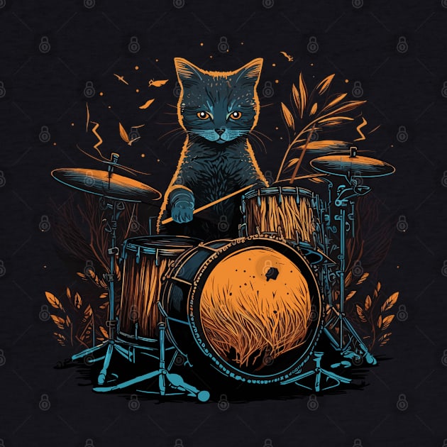 Cat Playing Drums Funny Cat Gift Retro Vintage Funny Cat by KsuAnn